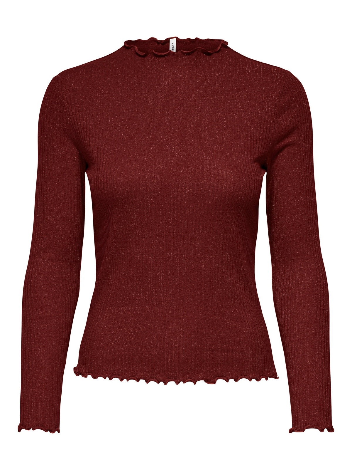 Top: Cotton High Neck Long Sleeve Glitter EMMA - Red Brown