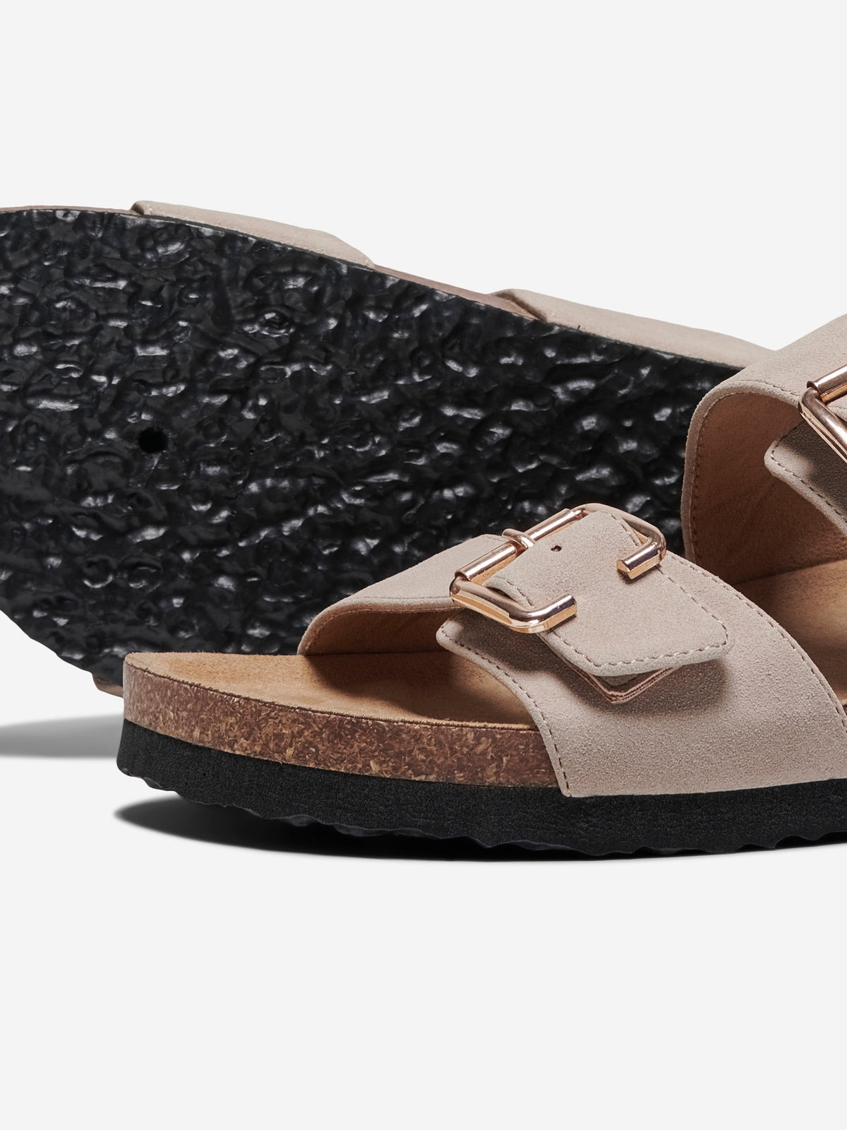 Sandal: Faux Suede Gold Buckles  MAXI-13 - Pumice Stone Beige - ONLY