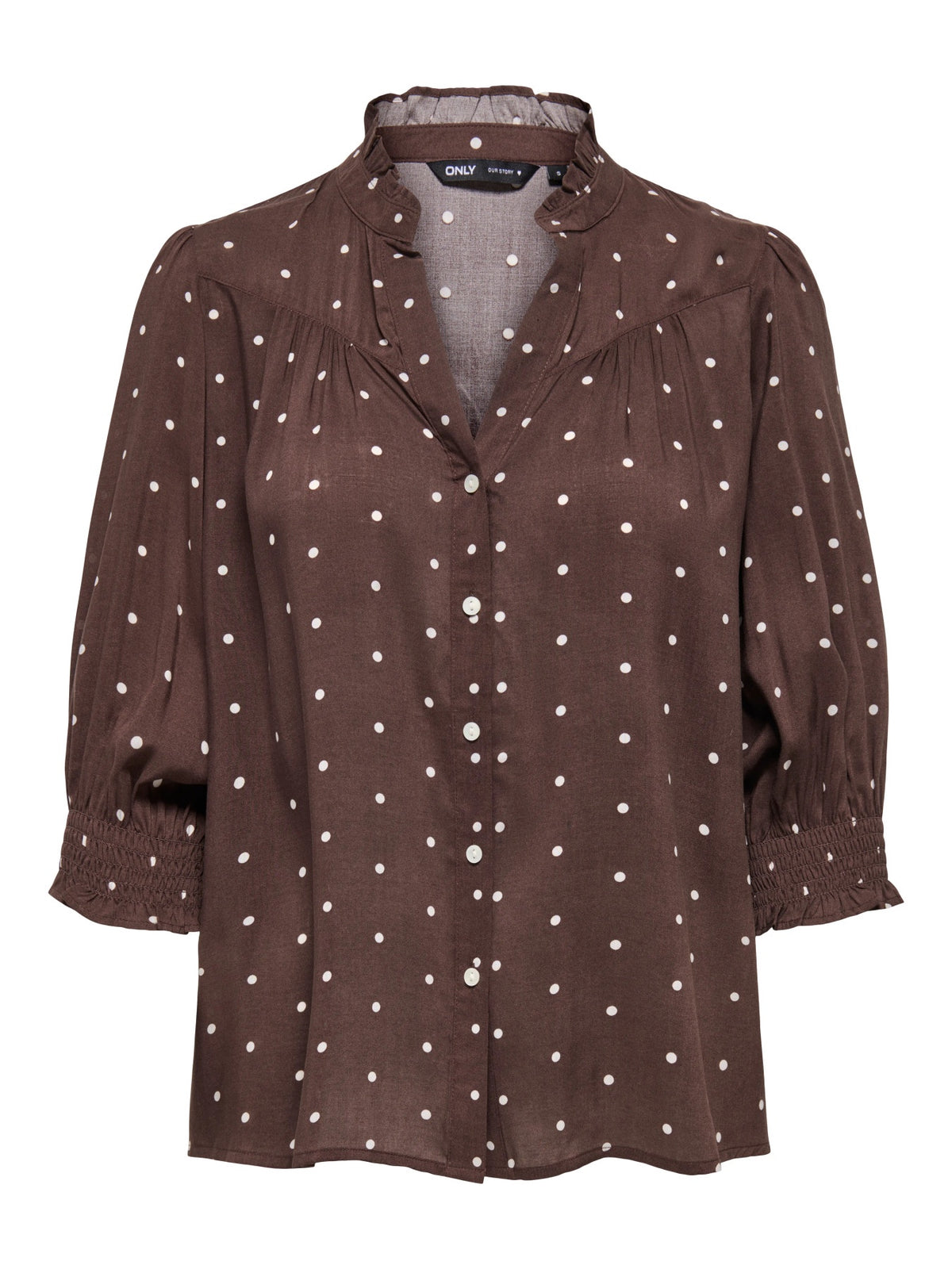 Shirt: Viscose 3/4 Sleeve Frill Collar Spot RAYA - Dark Brown - ONLY