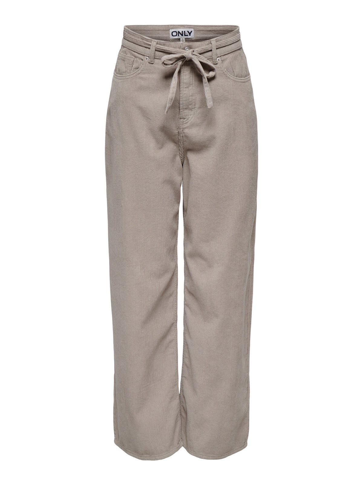 Trousers: Loose Leg Cord Elasticated Waist  w Belt  L32" BLEECKER- Beige - ONLY