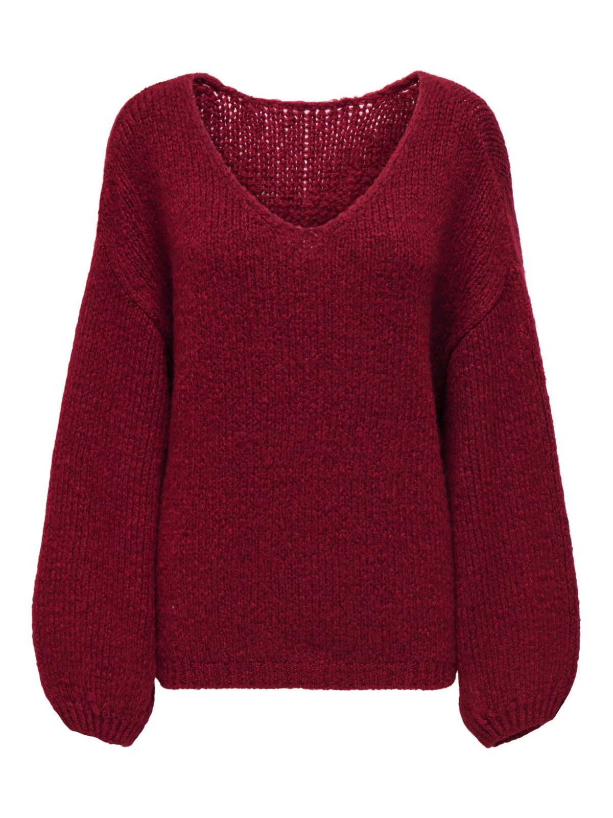 Jumper: Acrylic Mix Soft V Neck Long Sleeves DINEA REVERSIBLE - Red - JDY