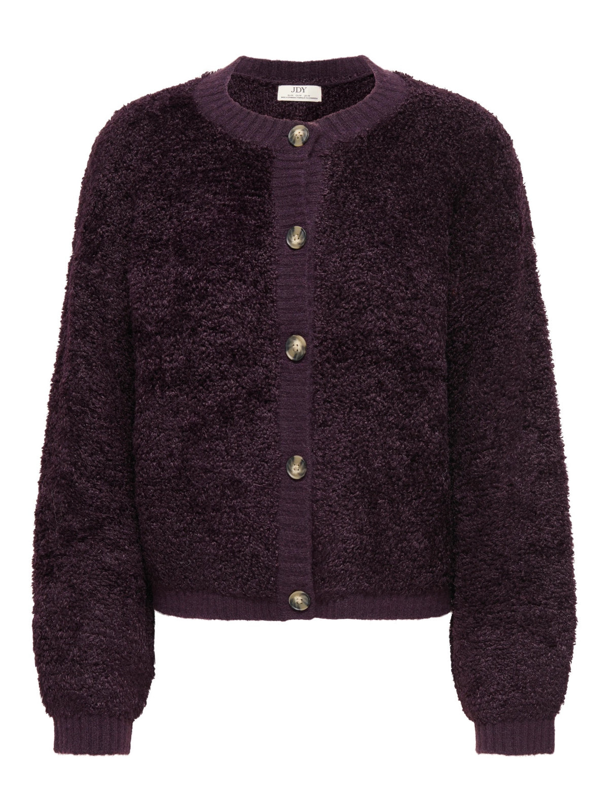 Cardigan: Knitted Dropped Shoulders O Neck Long Sleeve EIRA - Plum  - JDY