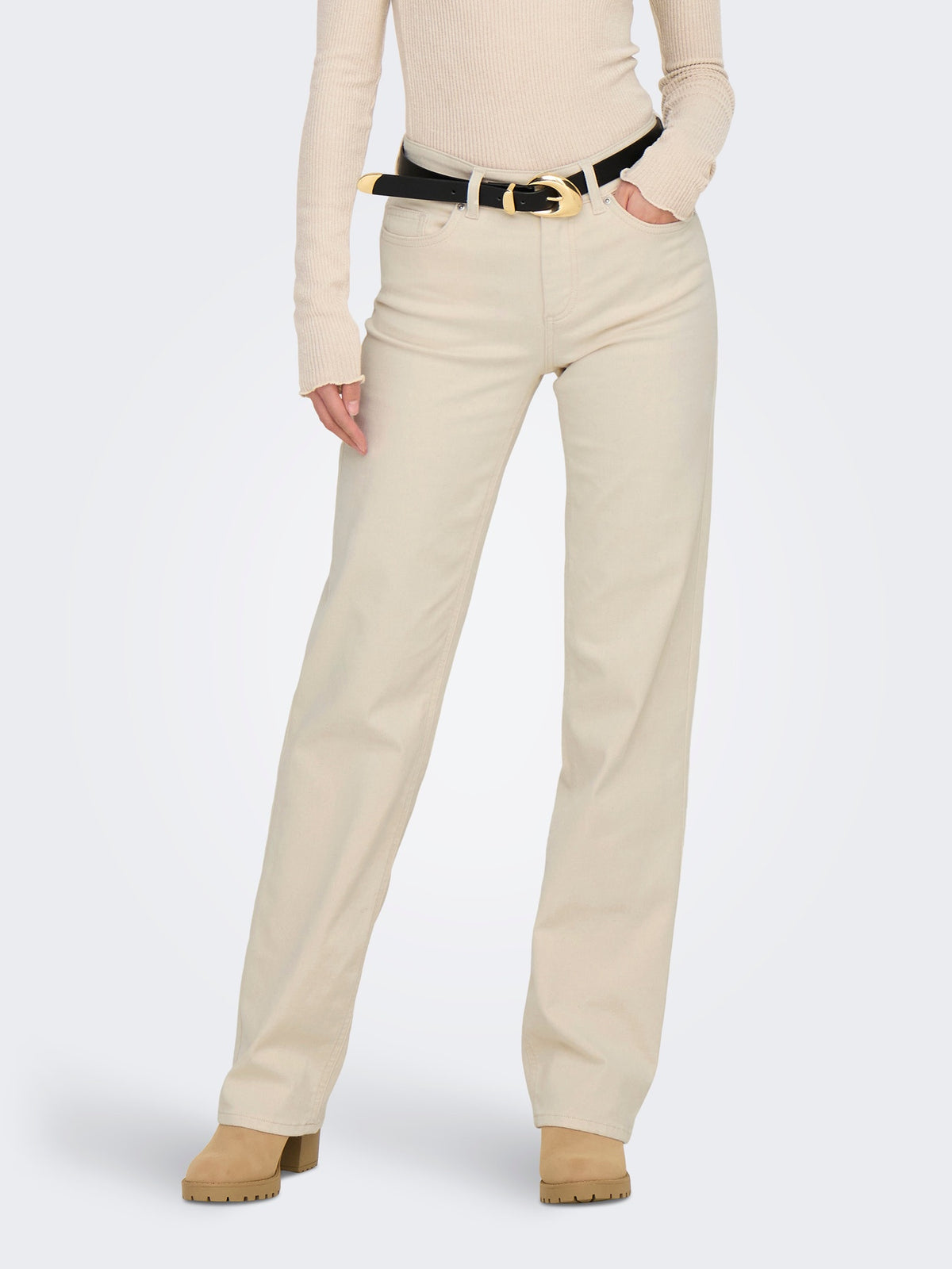 Jeans: Cotton Mid Waist Straight Leg BLUSH - Ecru - ONLY