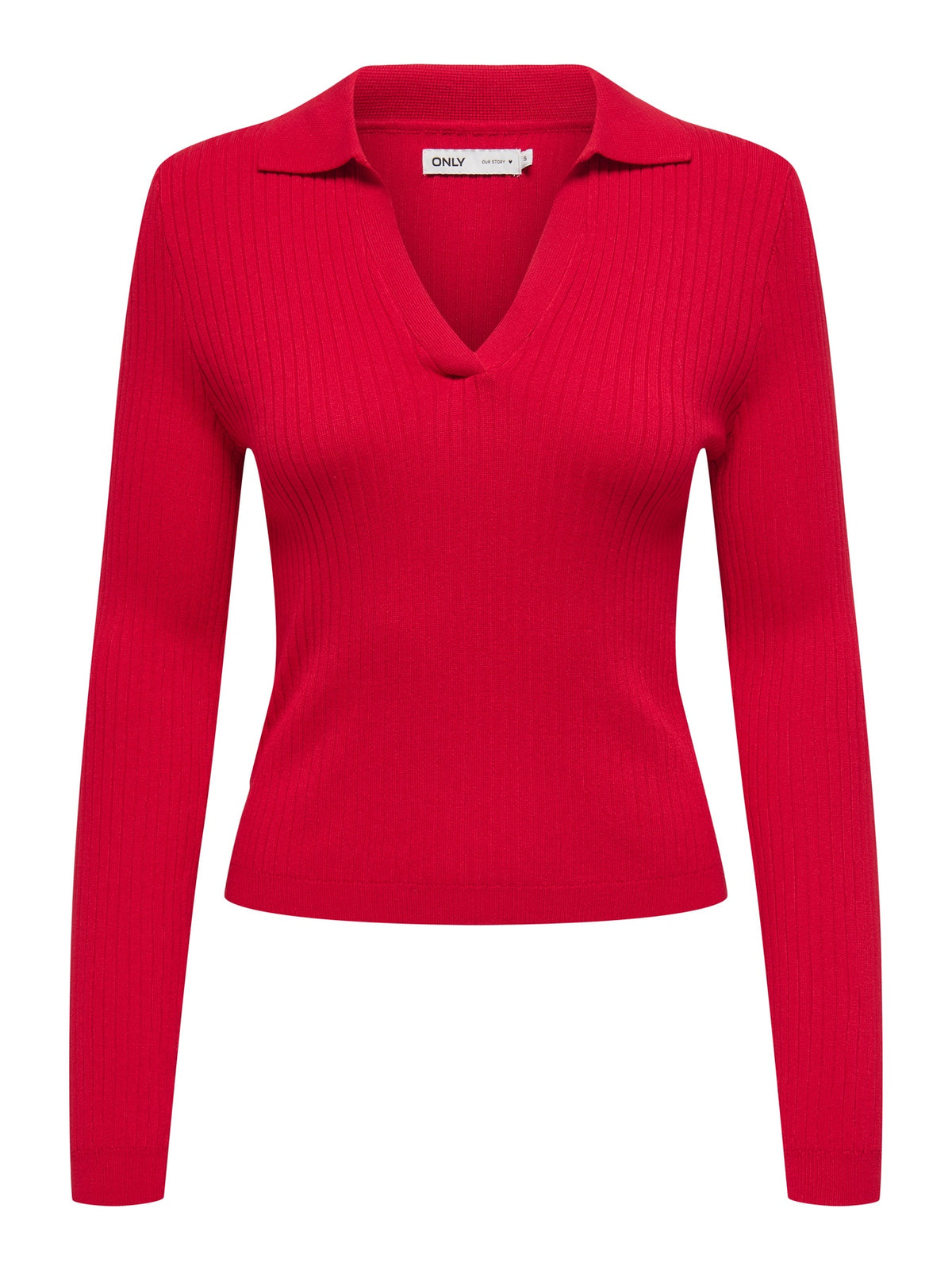 Top: Viscose Long Sleeve Polo Collar KAYA - Racing Red - ONLY