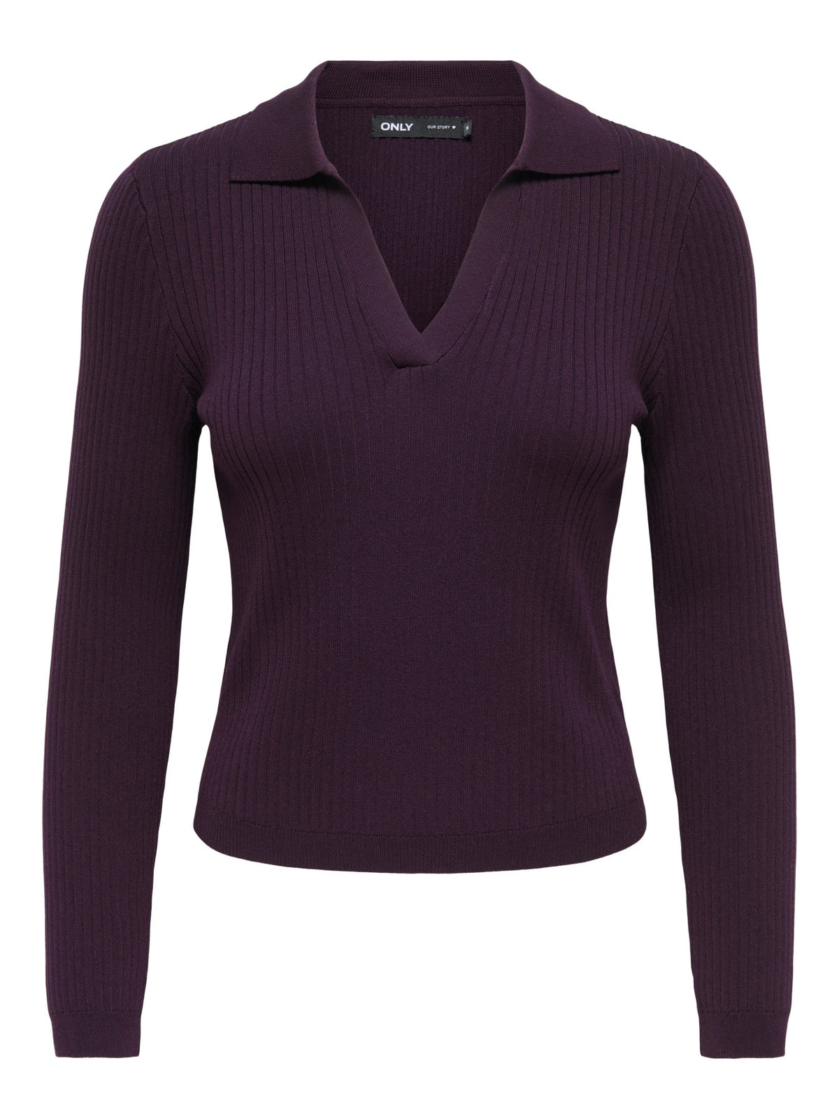 Top: Viscose Long Sleeve Polo Collar KAYA - Plum  - ONLY