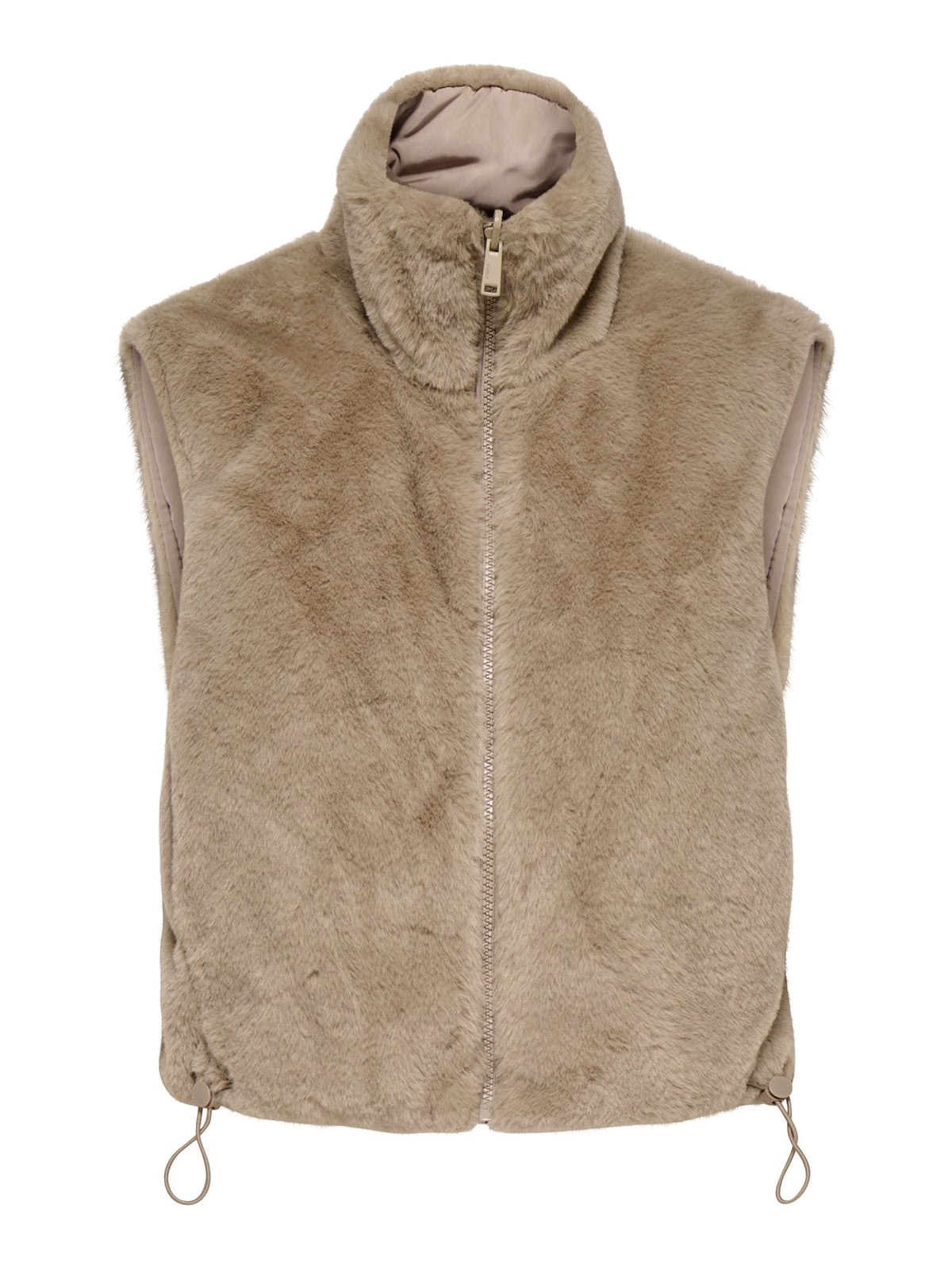 Gilet: Faux Fur Fluffy High Collar Zip Fastening DANA - Tan - ONLY