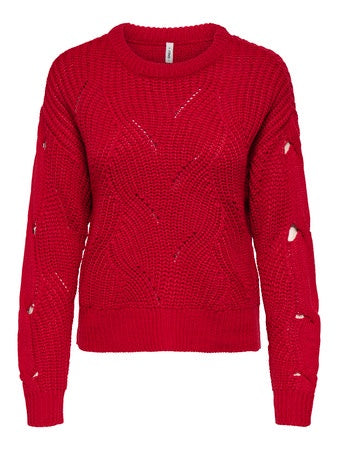 Jumper: Swirl Knit Round Neck Long Sleeve  JASMIN  - Salsa Red