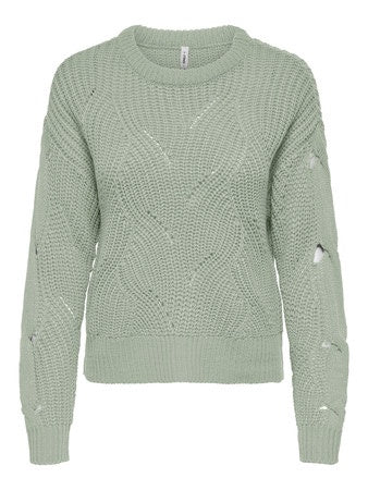 Jumper: Swirl Knit Round Neck Long Sleeve  JASMIN  - Sage Green
