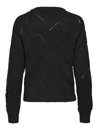 Jumper: Swirl Knit Round Neck Long Sleeve  JASMIN  - Black