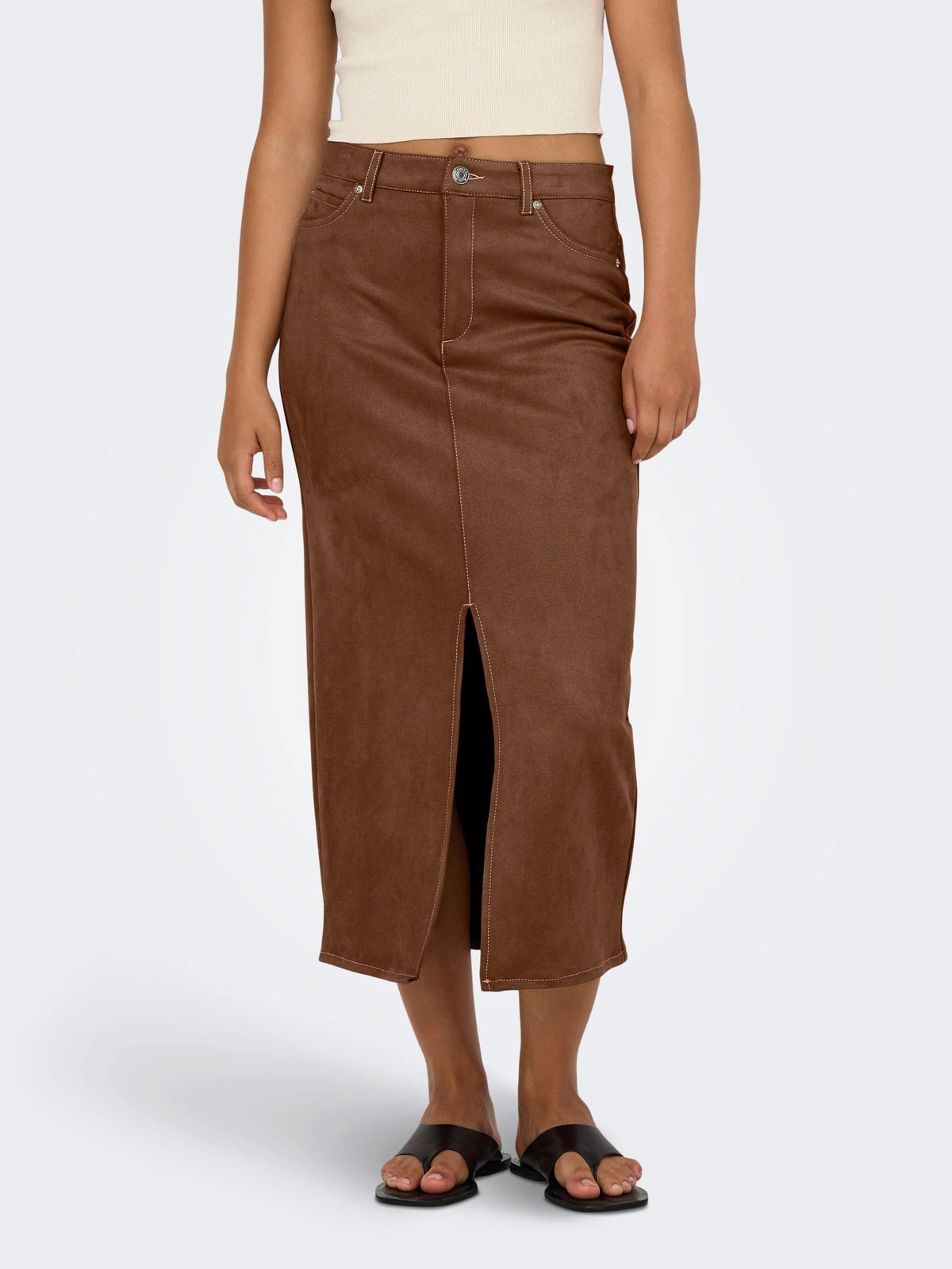 Skirt: Faux Suede Long Straight STINA - Camel Tan - ONLY