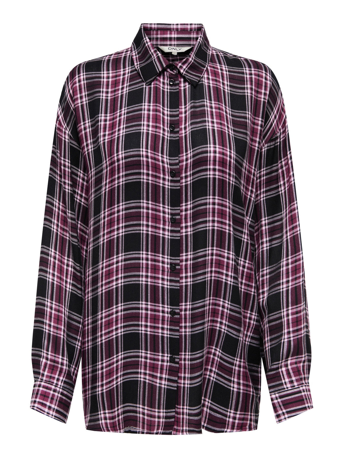 Shirt: Viscose Checked Loose Fit Checked EVIA - Burgundy & Black