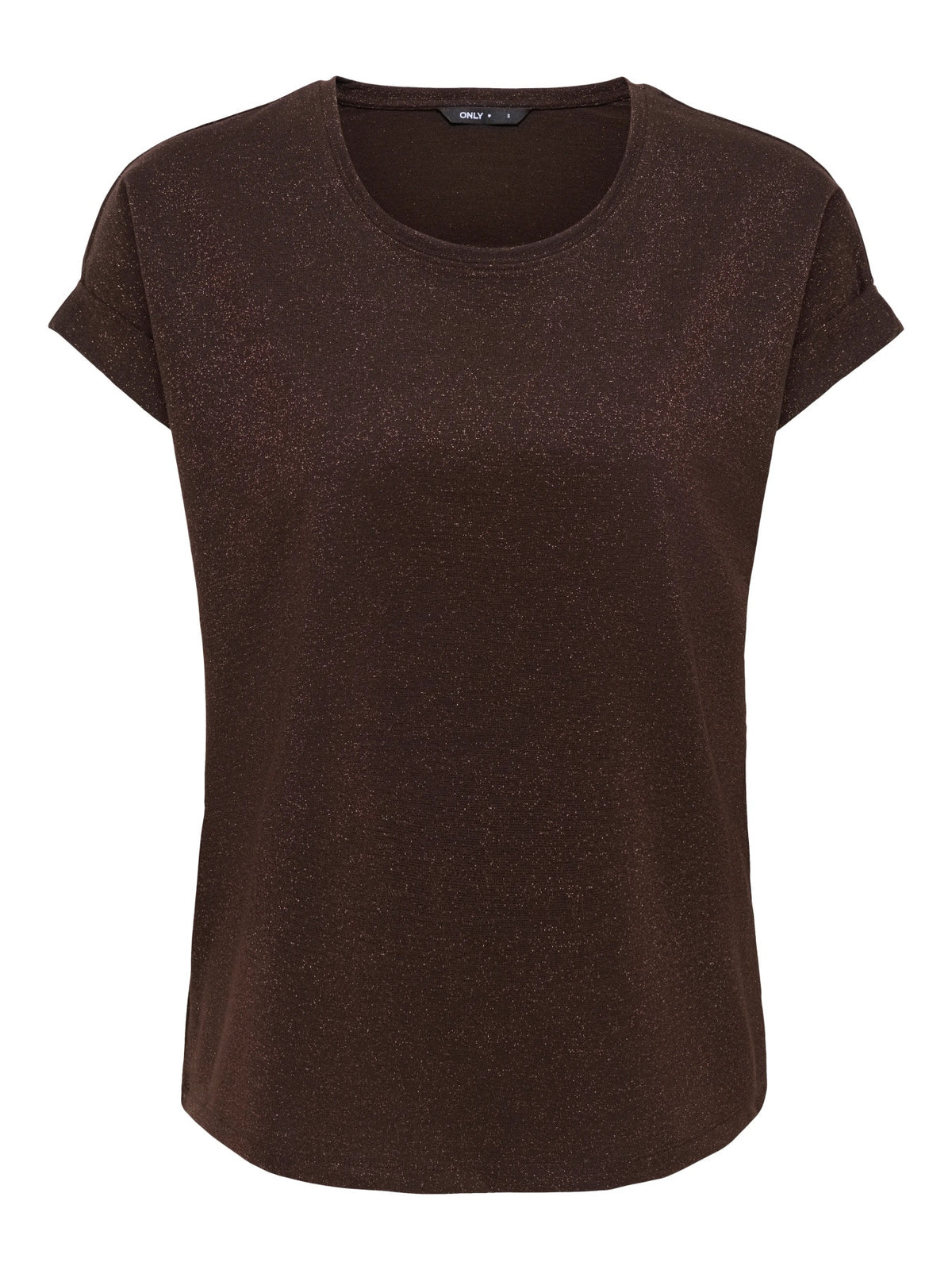 Top: Viscose Short Sleeve O Neck Glitter MOSTER - Chocolate Brown - ONLY