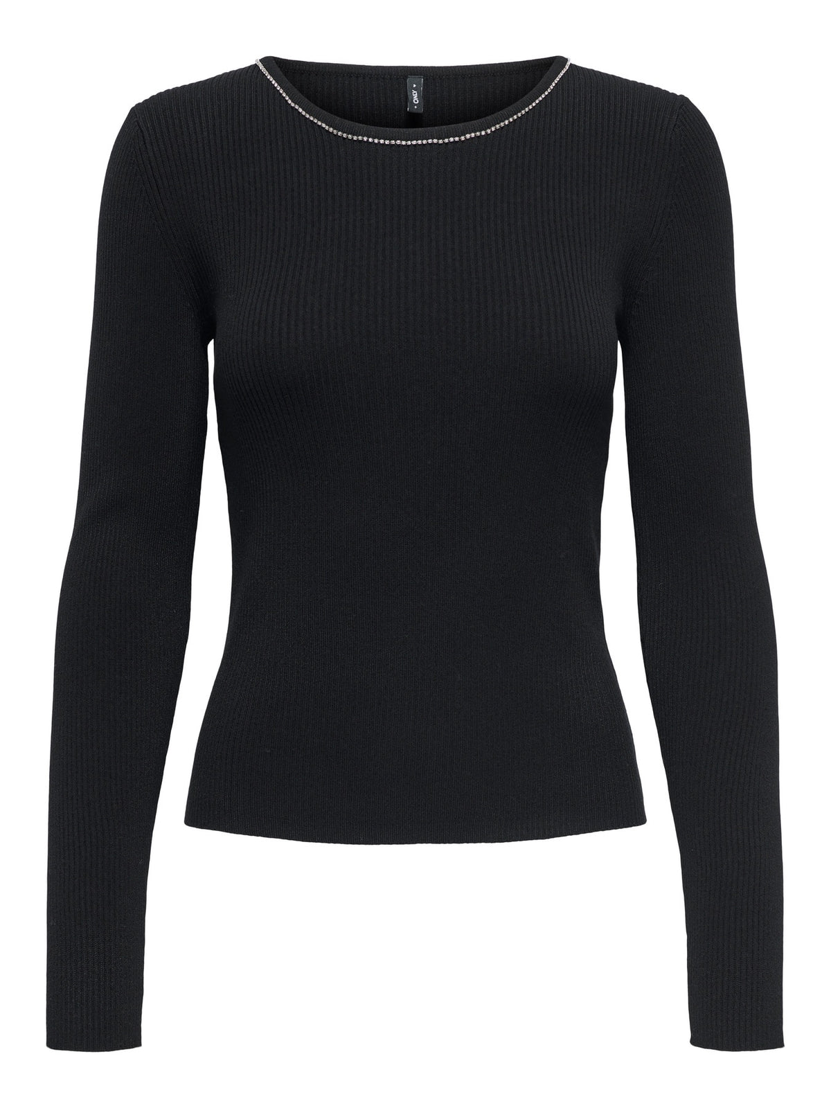 Jumper: Viscose Round Neck Long Sleeve Diamante Neck EMMA  - Black & Silver