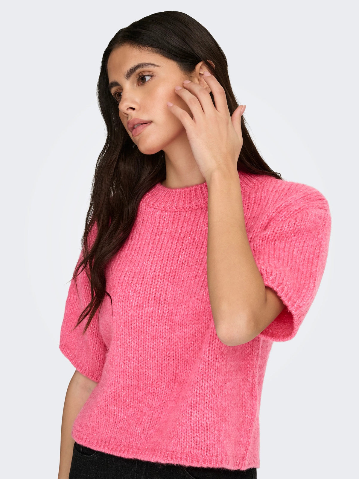 Pullover: Soft Knit Short Skeeve Round Neck LINEA - Pink Carnation - JDY