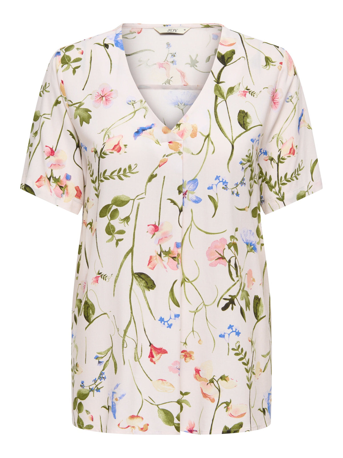 T-Shirt: V Neck Short  Sleeve Garden Flower  JDYSEZEN - White  - JDY