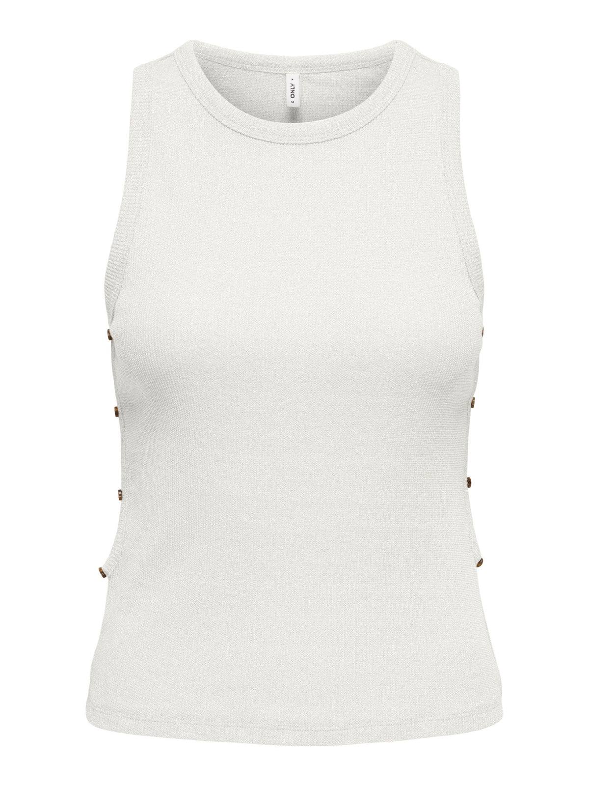 Top: Cotton Sleeveless O Neck Mettalic Glitter Buttons CARLA - White Silver - ONLY