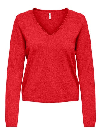 Jumper: Fine Knit V Neck Long Sleeve Ribbed Cuff LOYAL LIFE - Mars Red