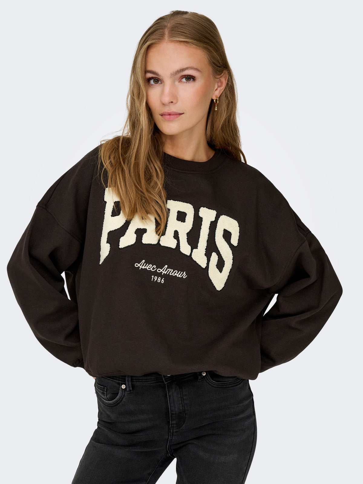 Sweatshirt: Cotton Long Sleeve Paris MESA - Chocalate Brown - JDY