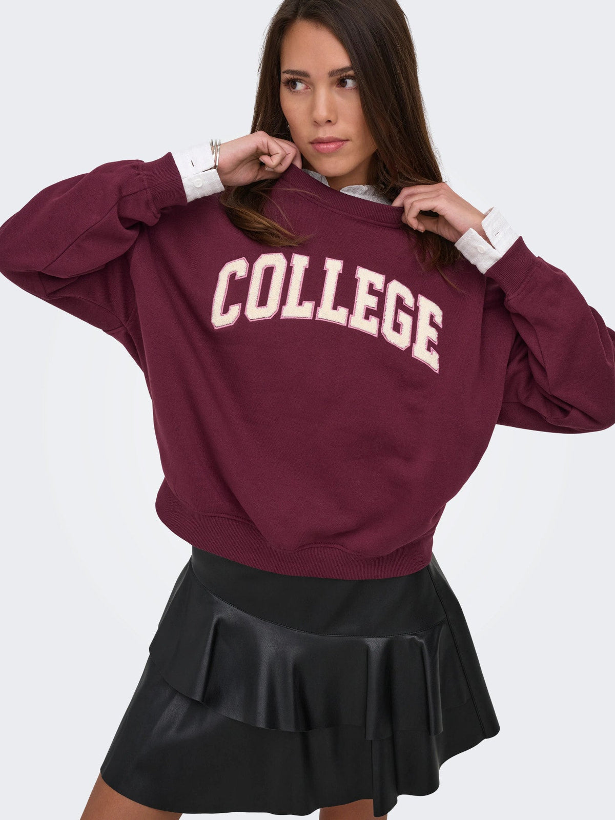 Sweatshirt: Cotton Long Sleeve COLLEGE MESA - Wine Red - JdY