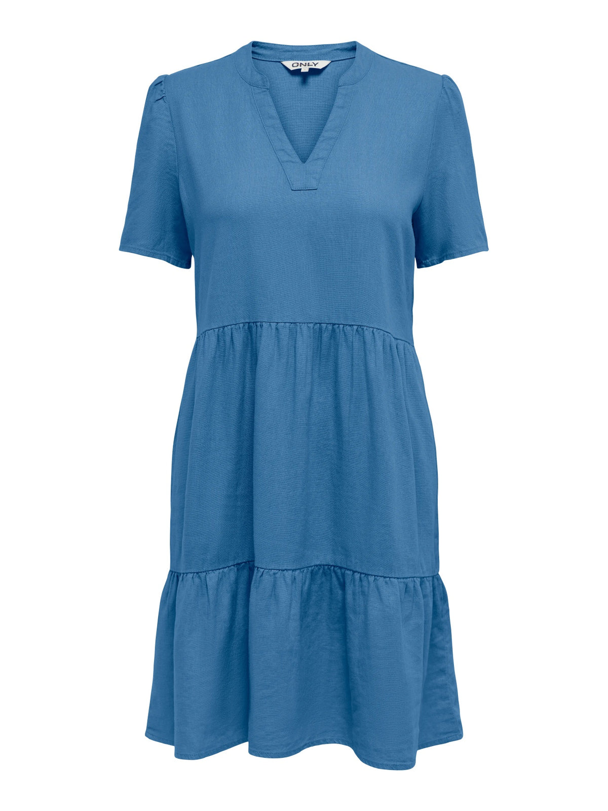 Short dress: Linen Mix V Neck Short Sleeve Teired TIRI-GOA  - Riviera Denim Blue - ONLY