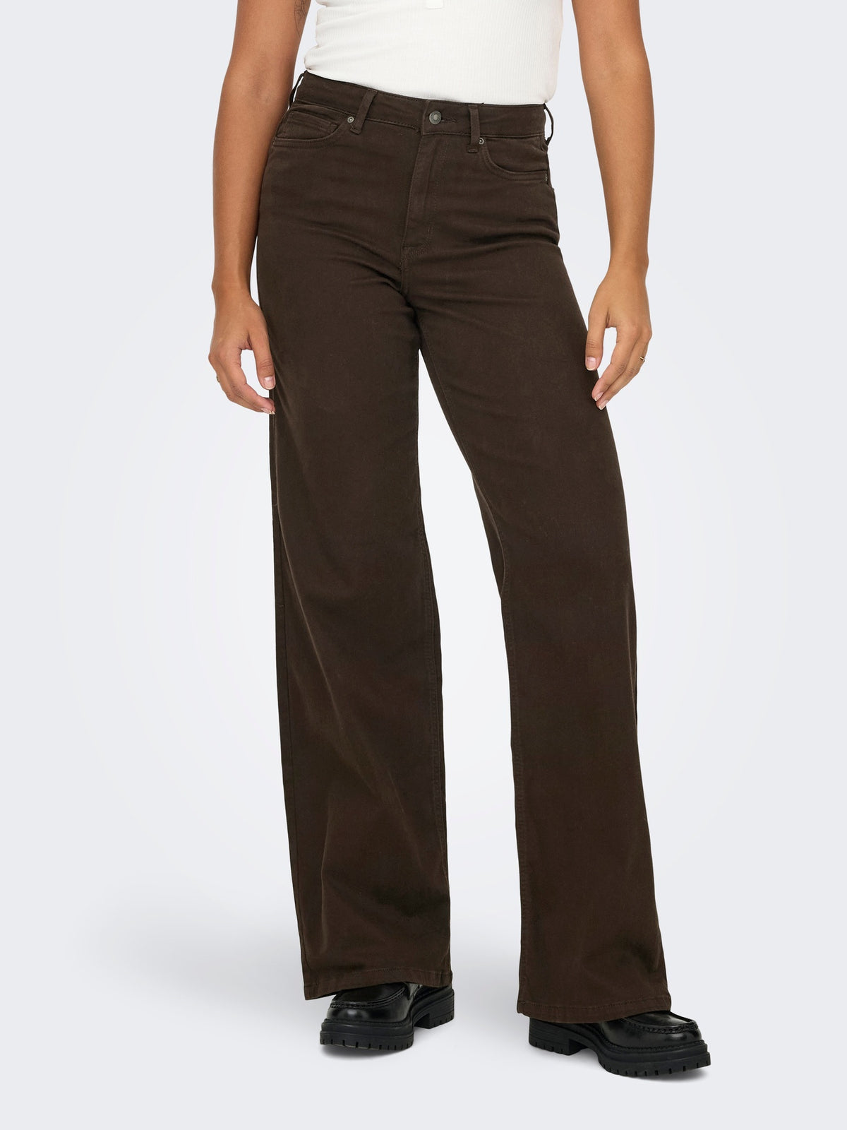 Jeans: Cotton Stretch High Waist Wide Leg MADISON BLUSH - Chocolate Brown- ONLY