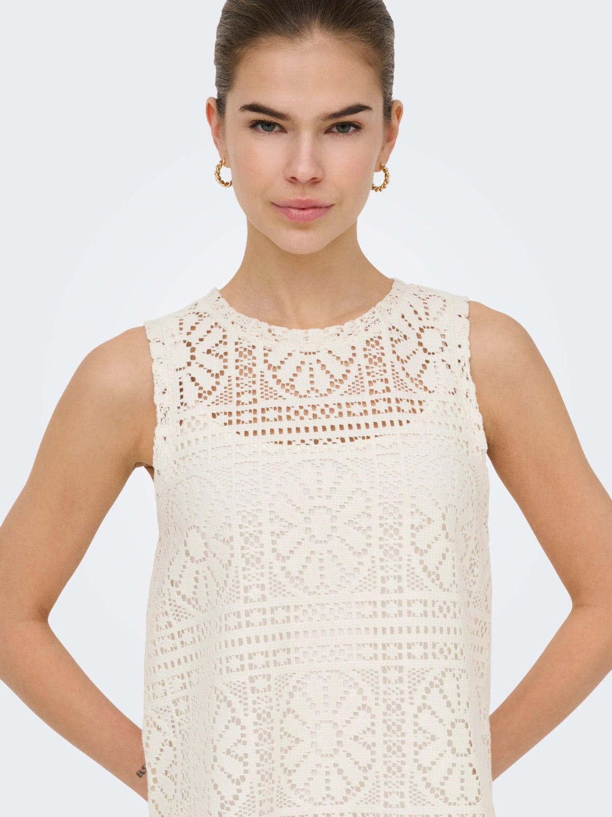 Top: Cotton Mix Sleeveless Tank Lace Crochet LIAN  - Birch Cream - ONLY
