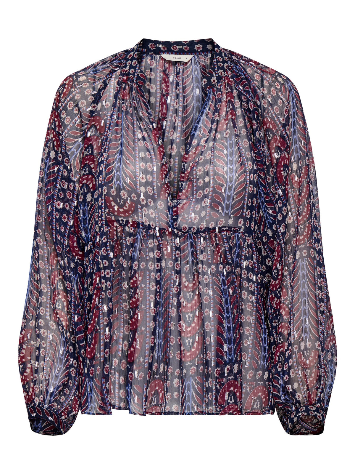 Blouse: Patterned V Neck Long Sleeve SIRA - Blue - Vero Moda
