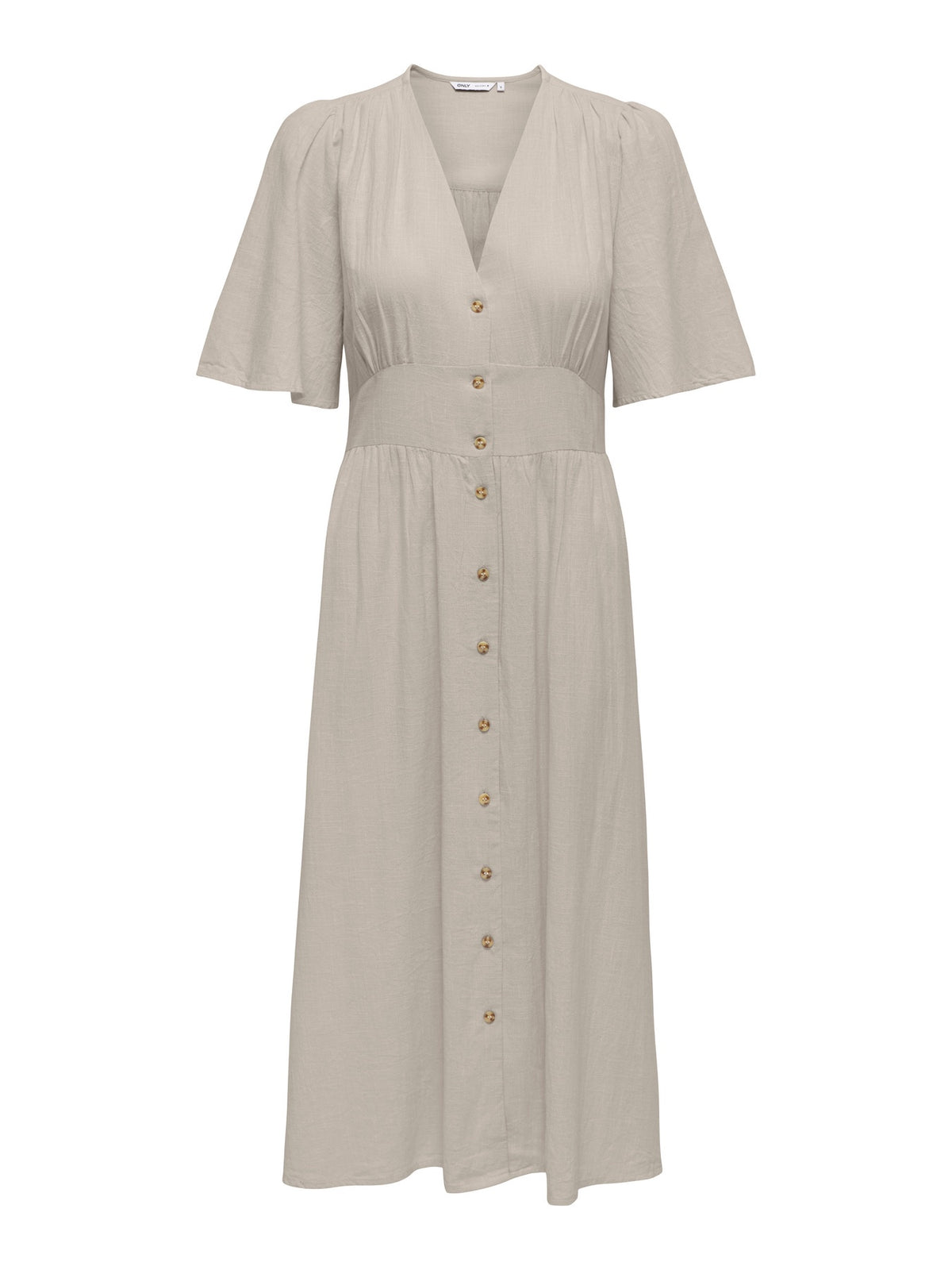 Midi dress: Cotton V Neck Short Sleeve Buttons TIZANA - Beige - ONLY