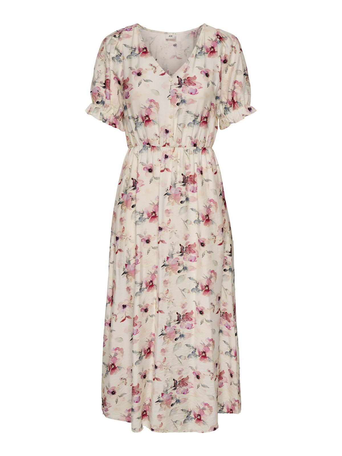Midi dress: Cotton Short Sleeve V Neck Buttons Flower Print JDYTROYA - White - JDY