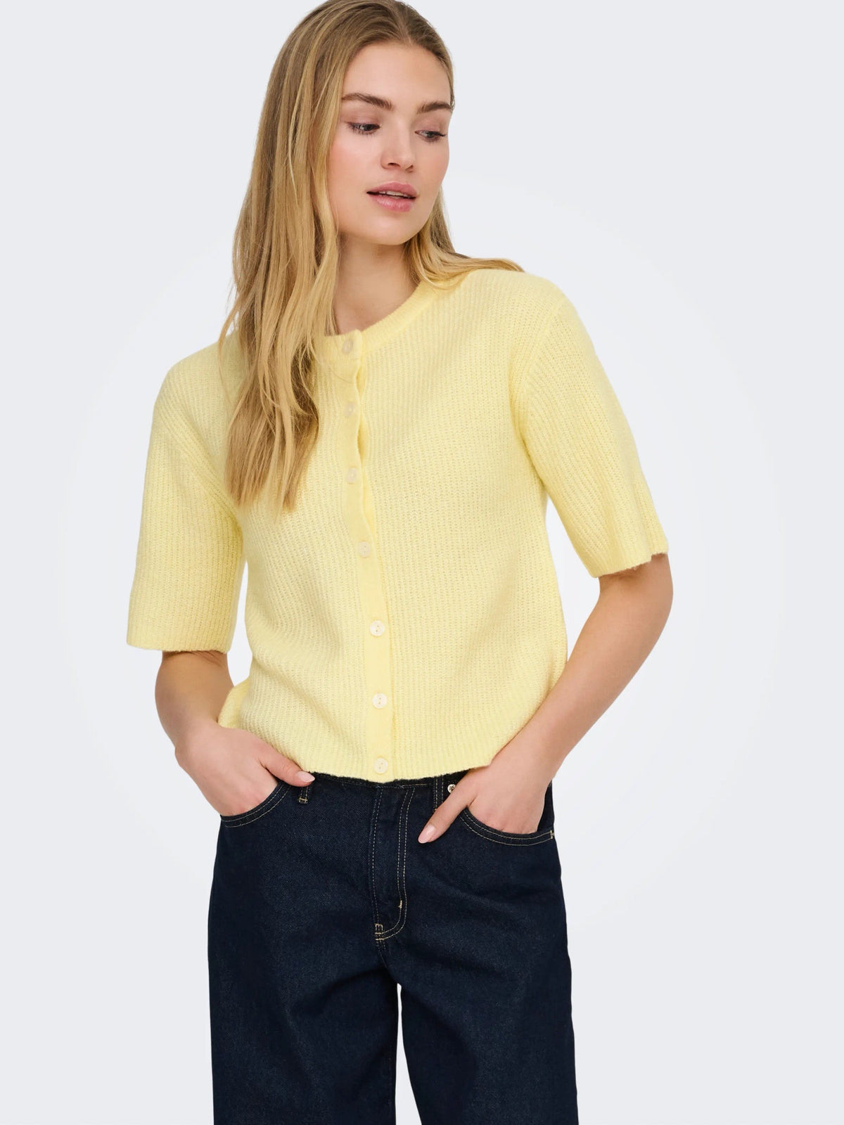 Cardigan: Soft Knit 2/4 Sleeve O Neck CATTY - Yellow MELANGE - JDY