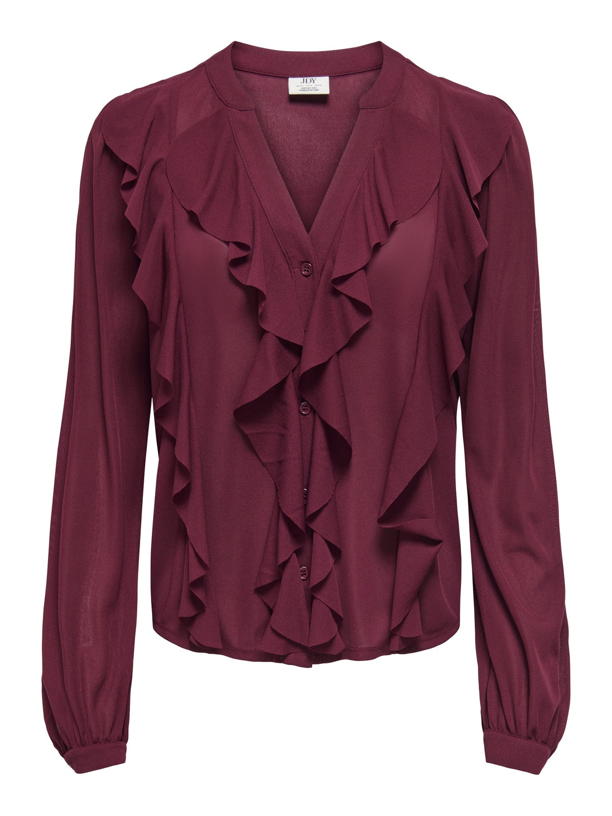 Blouse: Lightweight Long Sleeve Frill USO - Windsor Wine - JDY