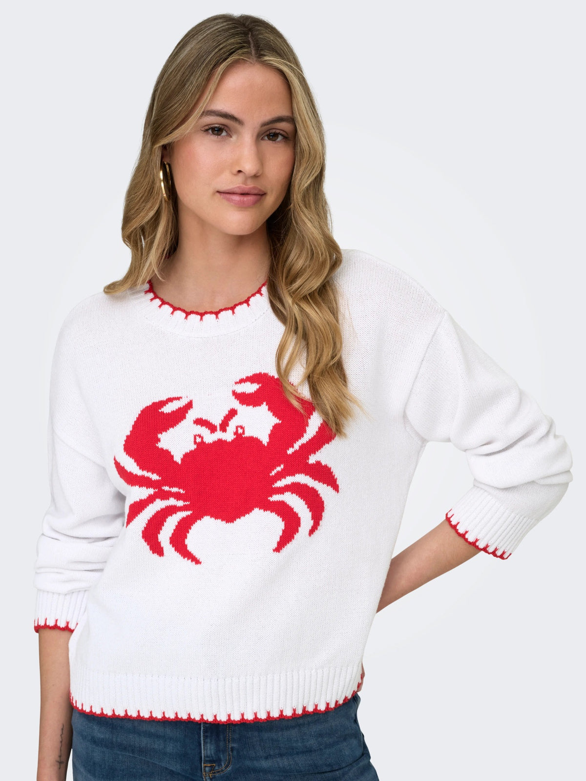 Jumper: Cotton Mix Long Sleeve CRAB ELISE - Cloud Dancer White - ONLY