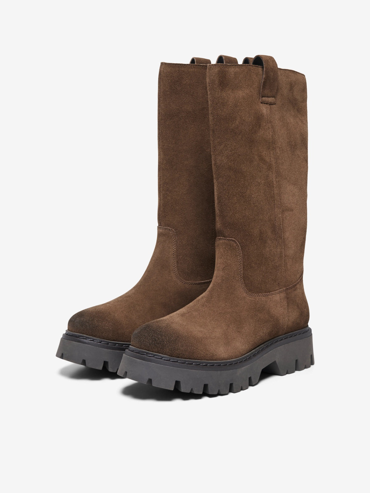 Boots: Leather High Chunky Heal EA - Brown - ONLY