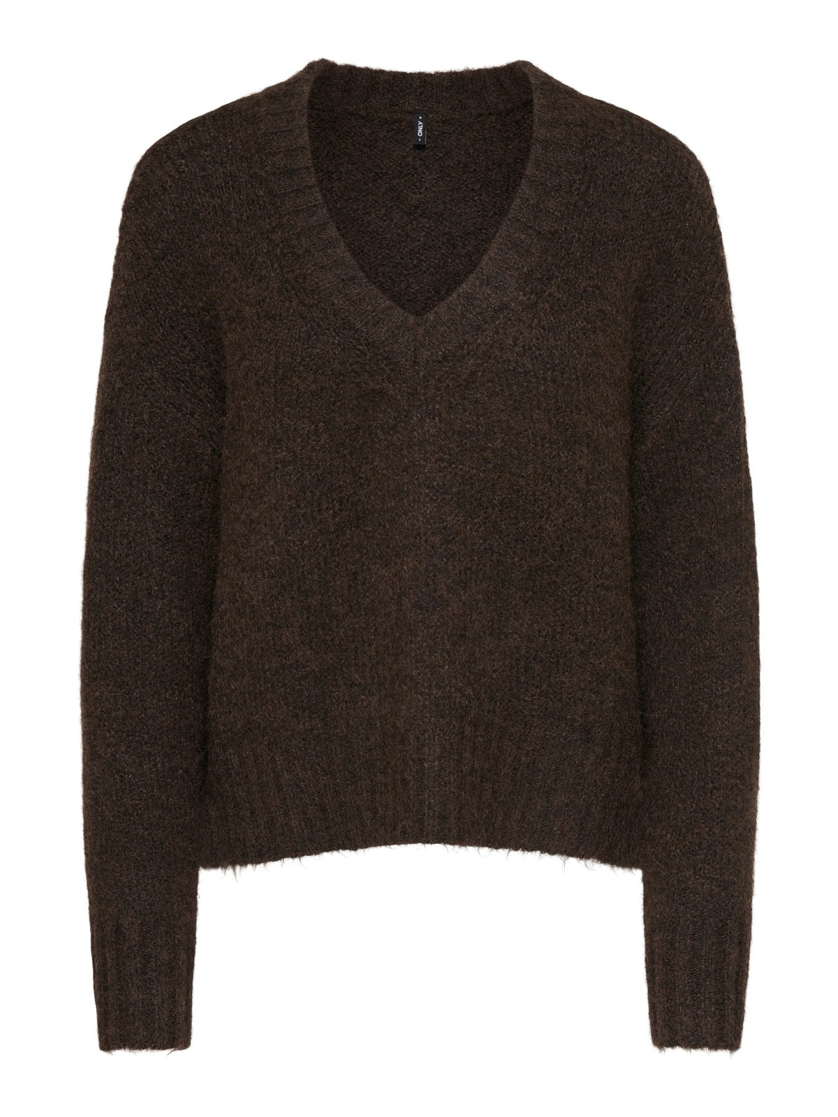 Jumper: Soft Knit Dropped Shoulders Loose V Neck FIONA  - Brown  - ONLY