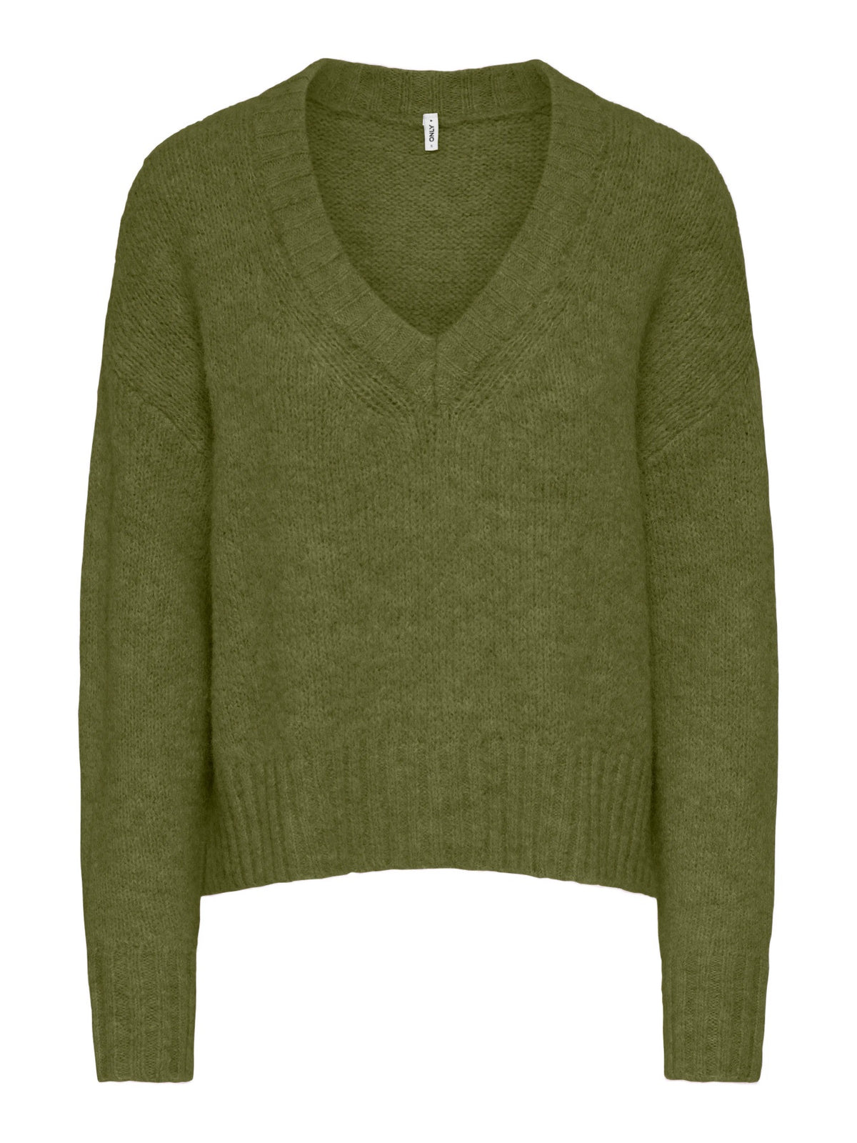 Jumper: Soft Knit Dropped Shoulders Loose V Neck FIONA - Green  - ONLY