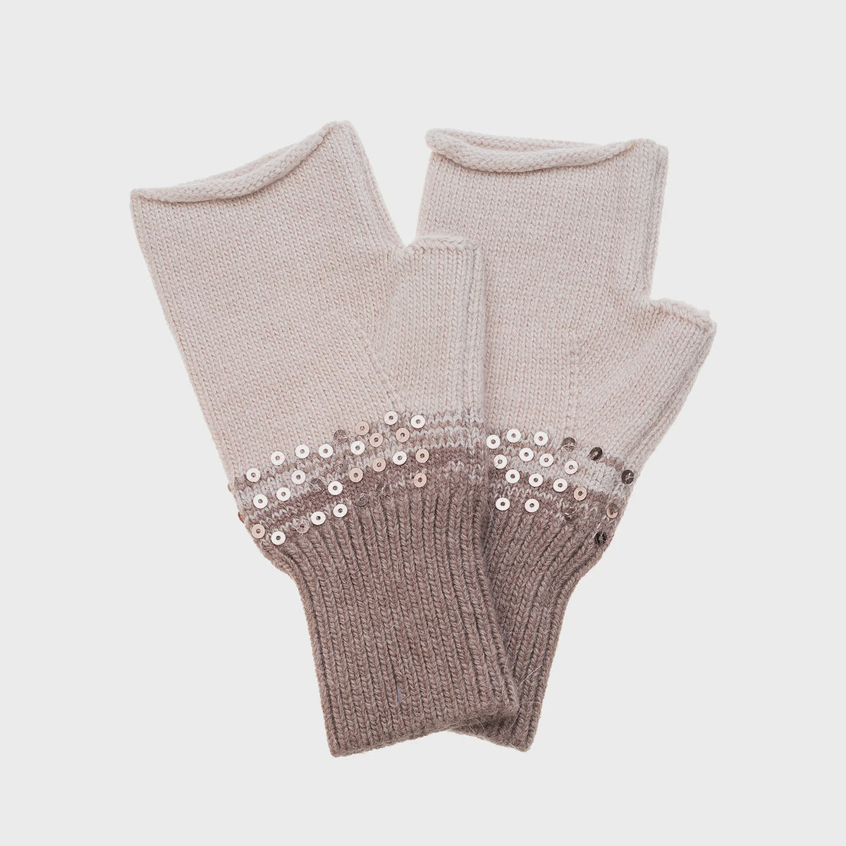 Fingerless Gloves: Knitted Sequined  - Stone - Park Lane