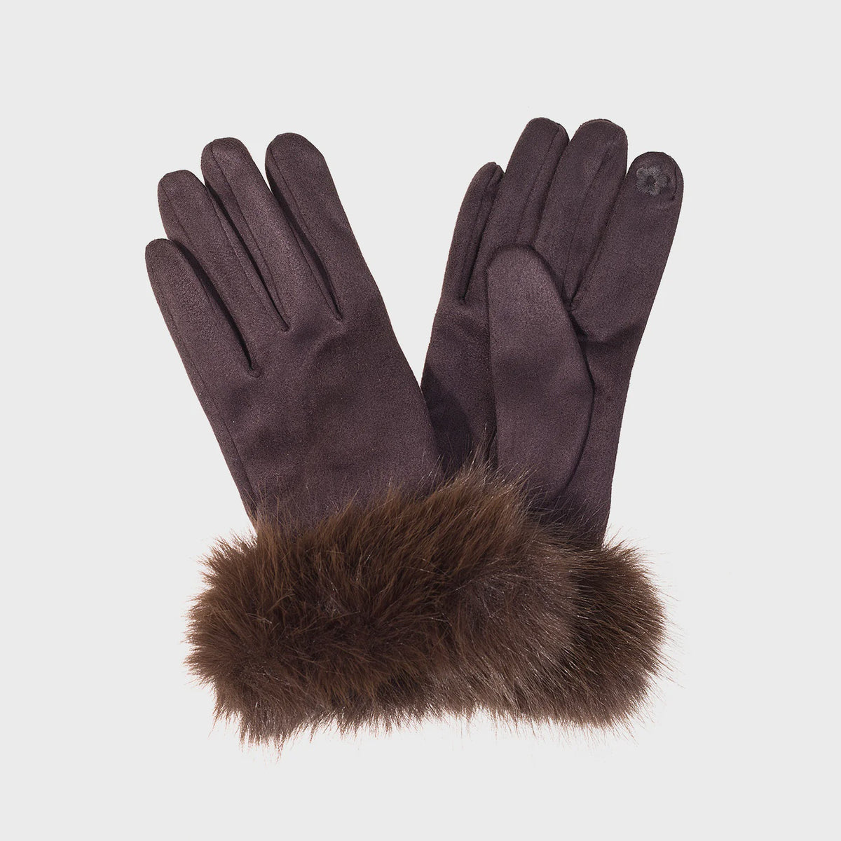 Gloves: Faux Suede & Fur Brown - Park Lane