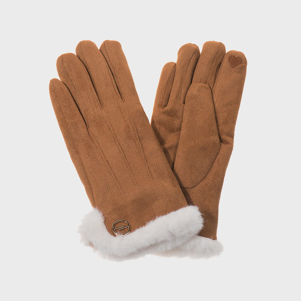 Gloves: Faux Suede & Fur Lined Soft - Tan -  Park Lane