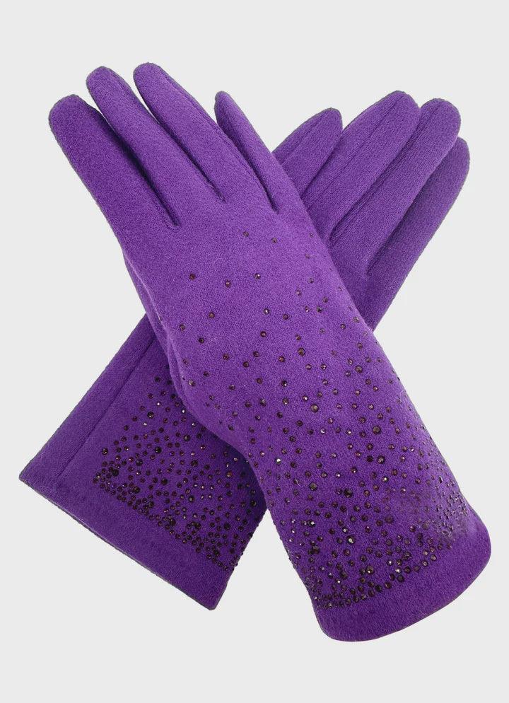 Gloves: Faux Suede Touch Screen Sparkly Crystal - Assorted Colours