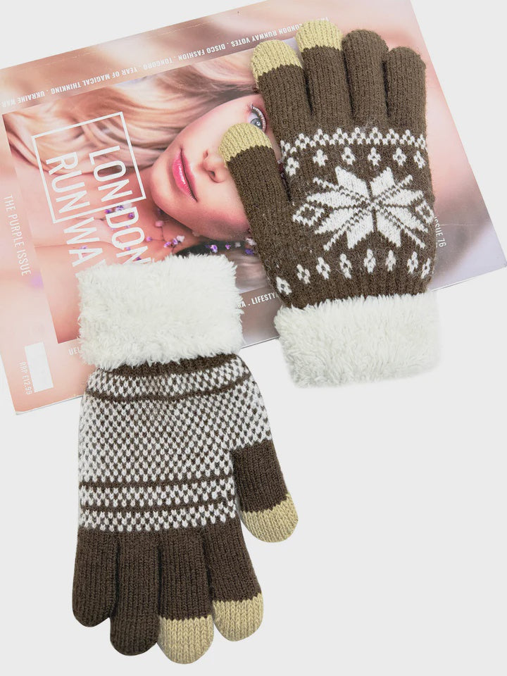 Gloves: Knitted Fair Isle Fleece Lining - Assorted Colours