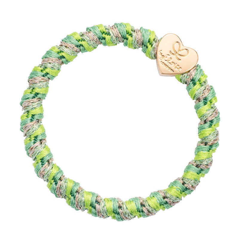 Hairband Bracelet: Stretch Bubble Elastic Gold Heart Kiwi Crush - Green - By Eloise