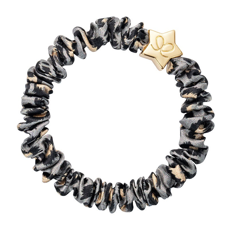 Hairband Bracelet: Skinny Silk Scrunchie Gold Star -Grey Leopard - By Eloise