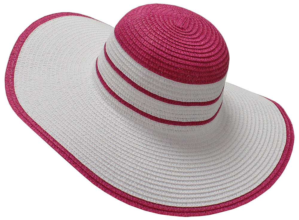 Sun Hat: Straw Bright Striped Wide Rim TOUCAN - White