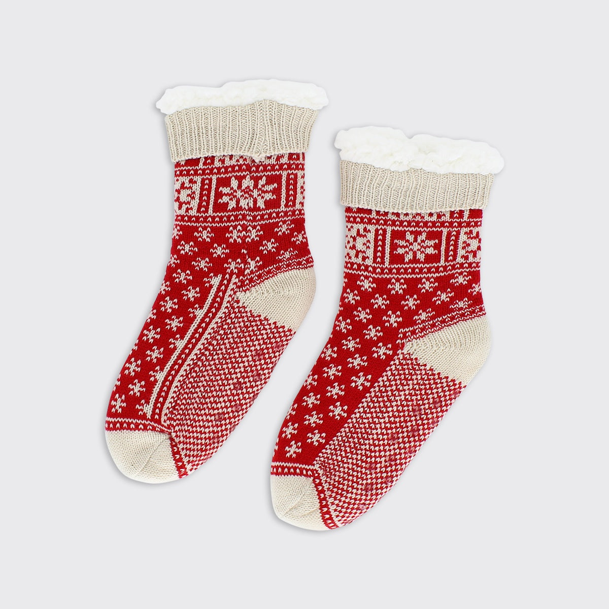 Slipper Socks: Knit Scandi Cosy Lined - Red - Millie Mae