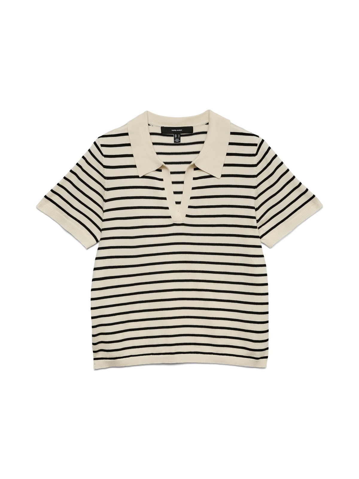 Jumper: Knit Polo V Neck Short Sleeve Collar SILJE - Black & Cream