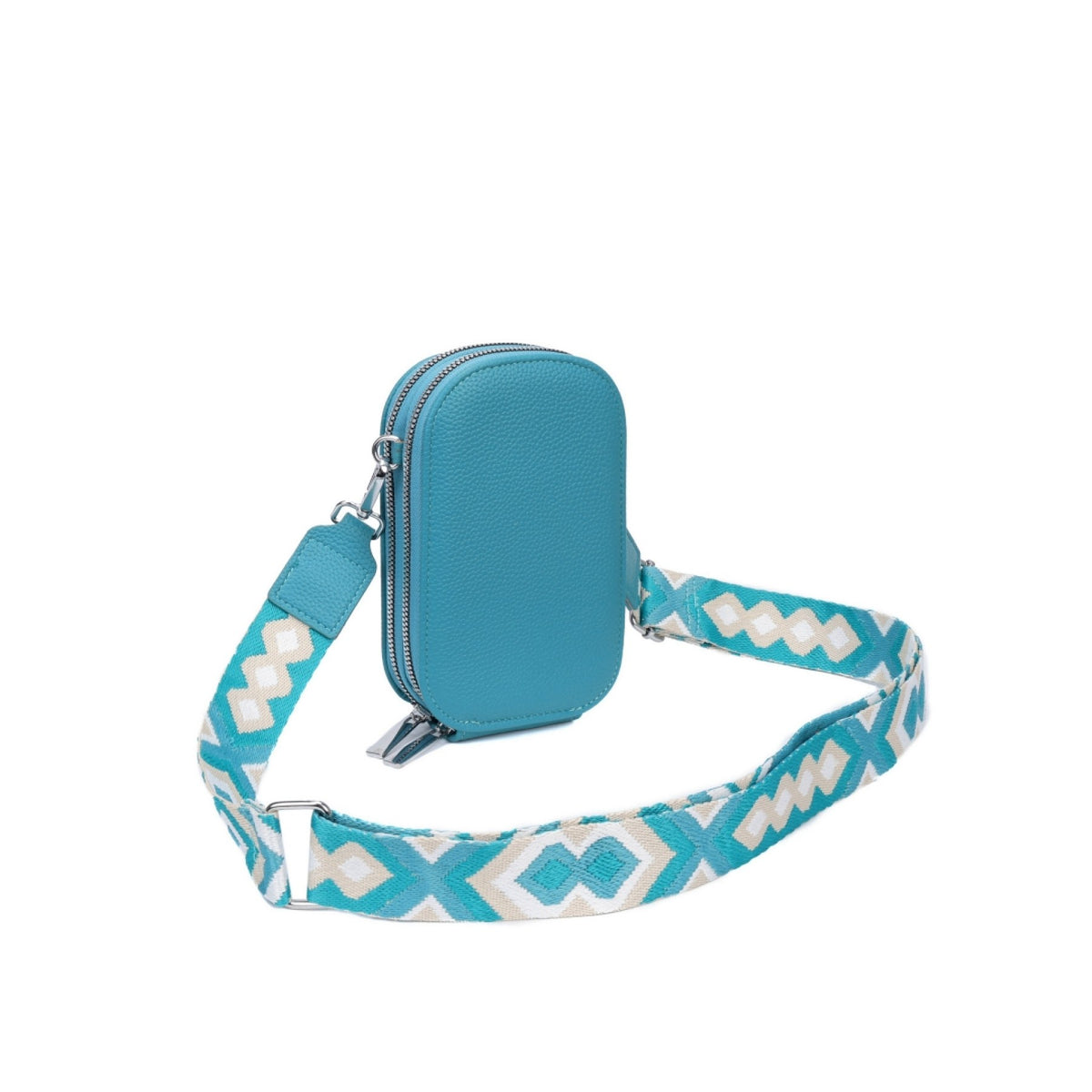 Pouch Bag: PU Small Oval Front Pocket Phone Diamond Changeable Strap - Select colour