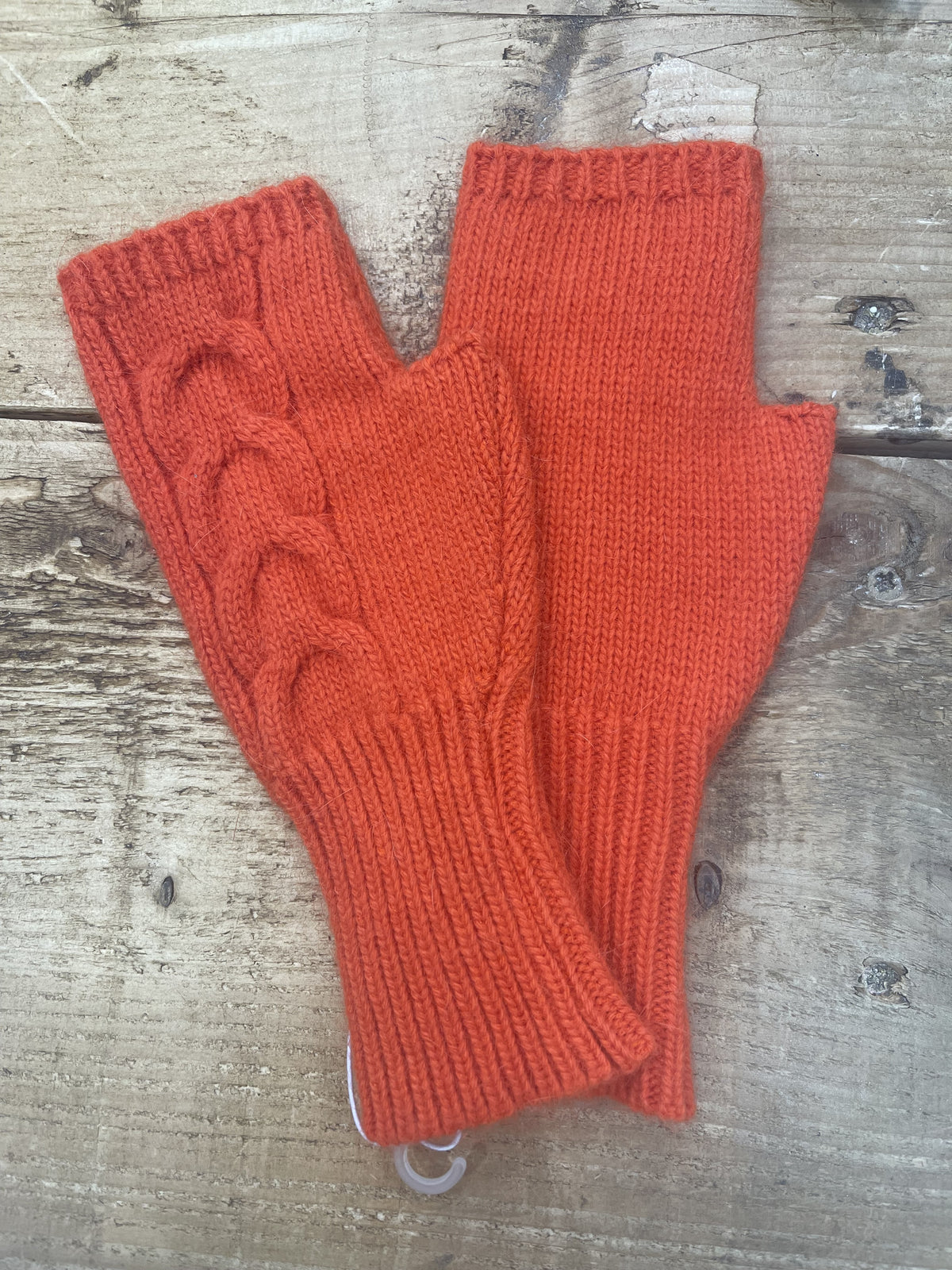 Fingerless Gloves: Knitted  - Orange
