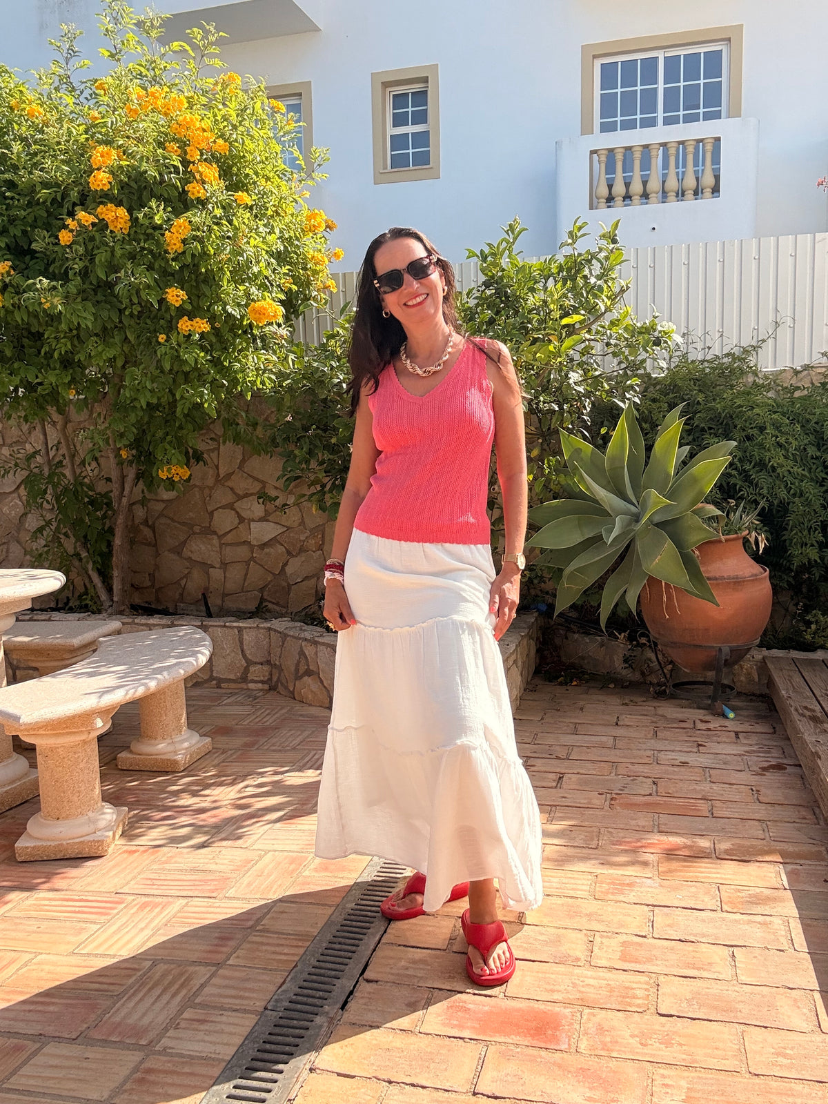 Skirt: Organic Cotton Long Tiered KEELEY - Snow White - Vero Moda Aware