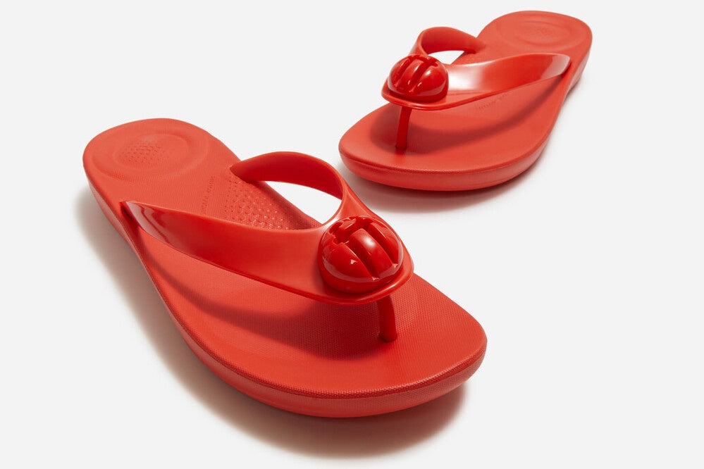 Flip Flop: ERGONOMIC IQUSHION GLOSSY BUTTON  - Cherry Tomato Orange Red - FitFlop