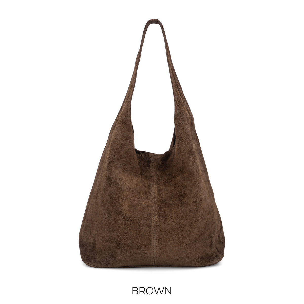 Shoulder Bag: Italian Suede Leather Hobo Slouchy - Brown  - Moda Bags